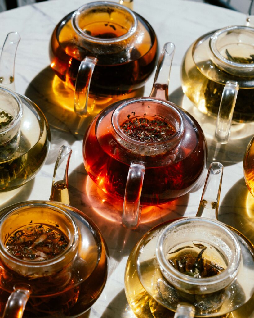Loose Leaf Tea brewing in glass teapot